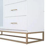 Letto a scomparsa Queen Murphy Bed con gamba dorata, letto a scomparsa formato Queen Size con ante in vetro smerigliato e cassetti finti