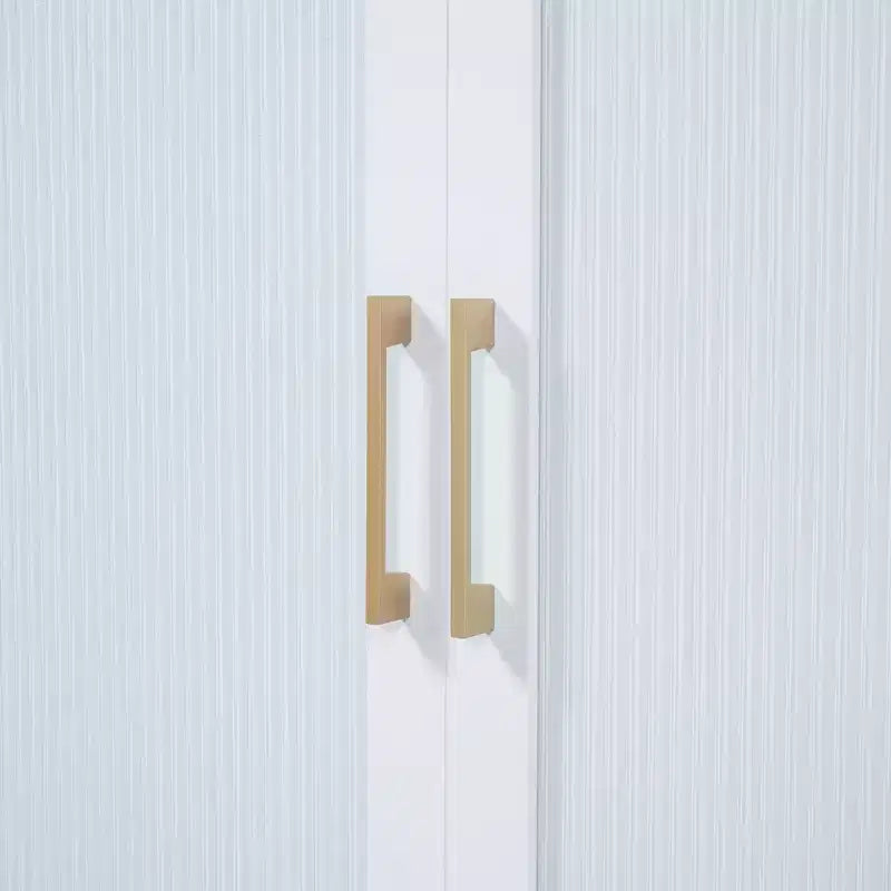 Letto a scomparsa Queen Murphy Bed con gamba dorata, letto a scomparsa formato Queen Size con ante in vetro smerigliato e cassetti finti