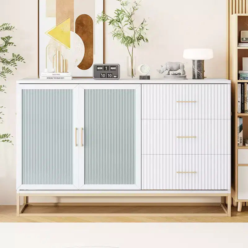 Letto a scomparsa Queen Murphy Bed con gamba dorata, letto a scomparsa formato Queen Size con ante in vetro smerigliato e cassetti finti
