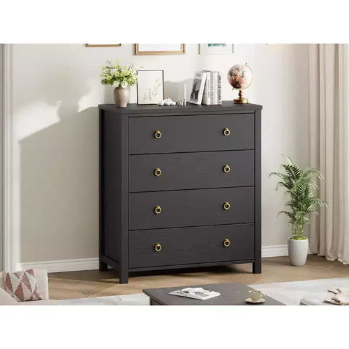 4 Drawer Dresser for Bedroom, 37 Tall Chest of Drawers, Wood Narrow Nightstand, Dresser Organizer Storage Cabinet for Living Room, Nursery, Entryway