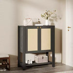 Scarpiera in Rattan per Ingresso, Scaffale Organizer a 5 Ripiani Stile Fattoria, Mobile Contenitore Stretto per Scarpe Autoportante con 2 Ante per Foyer, Corridoio, Soggiorno