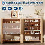 Scarpiera in Rattan per Ingresso, Scaffale Organizer a 5 Ripiani Stile Fattoria, Mobile Contenitore Stretto per Scarpe Autoportante con 2 Ante per Foyer, Corridoio, Soggiorno