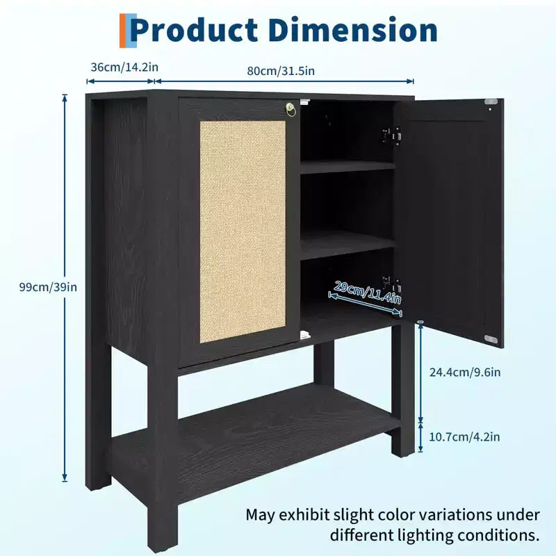 Scarpiera in Rattan per Ingresso, Scaffale Organizer a 5 Ripiani Stile Fattoria, Mobile Contenitore Stretto per Scarpe Autoportante con 2 Ante per Foyer, Corridoio, Soggiorno