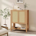 Rattan Shoe Cabinet for Entryway, Farmhouse 5 Tier Organizer Rack Freestanding Narrow Shoe Storage Cabinet with 2 Doors for Foyer Hallway Living Room