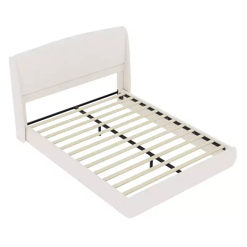 Letto a piattaforma Queen imbottito con testiera ad ali imbottita, letto a basso profilo - ModernLuxe