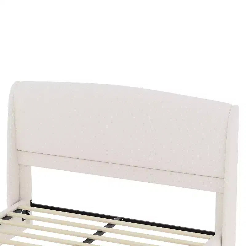 Letto a piattaforma Queen imbottito con testiera ad ali imbottita, letto a basso profilo - ModernLuxe