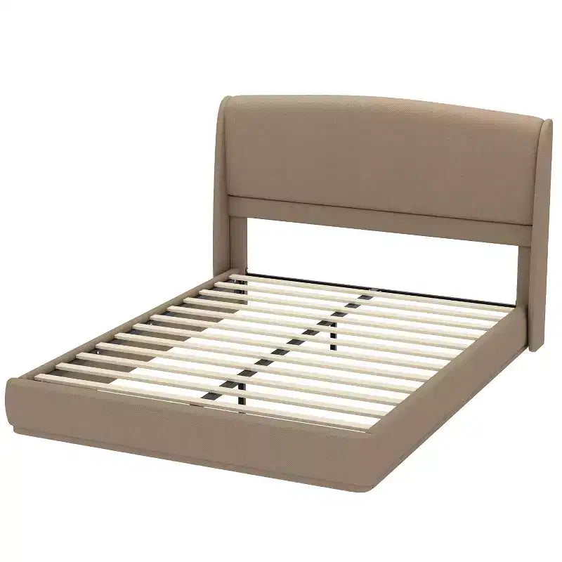 Letto a piattaforma Queen imbottito con testiera ad ali imbottita, letto a basso profilo - ModernLuxe