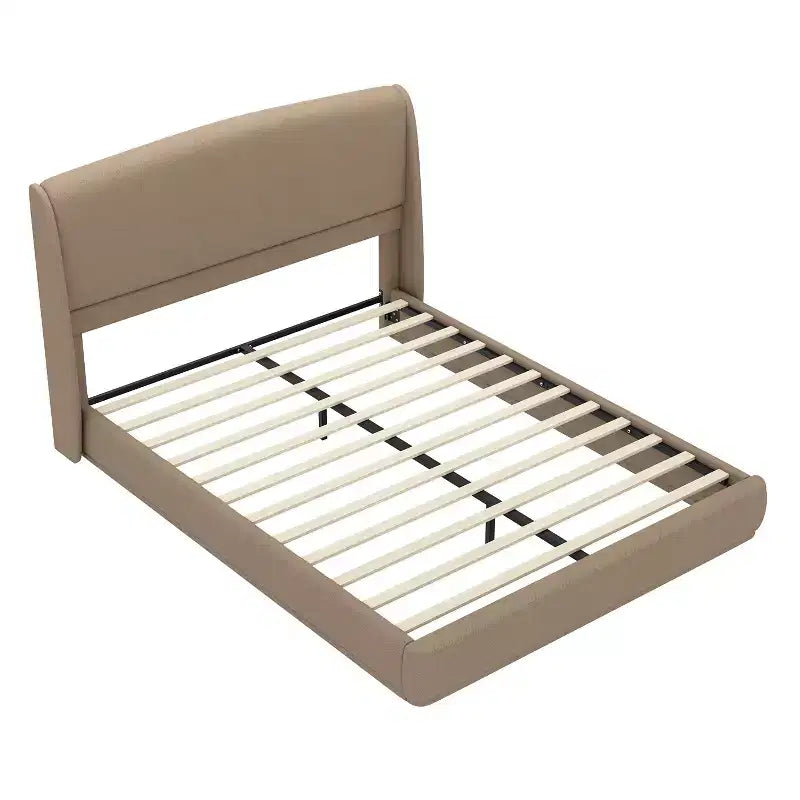Letto a piattaforma Queen imbottito con testiera ad ali imbottita, letto a basso profilo - ModernLuxe