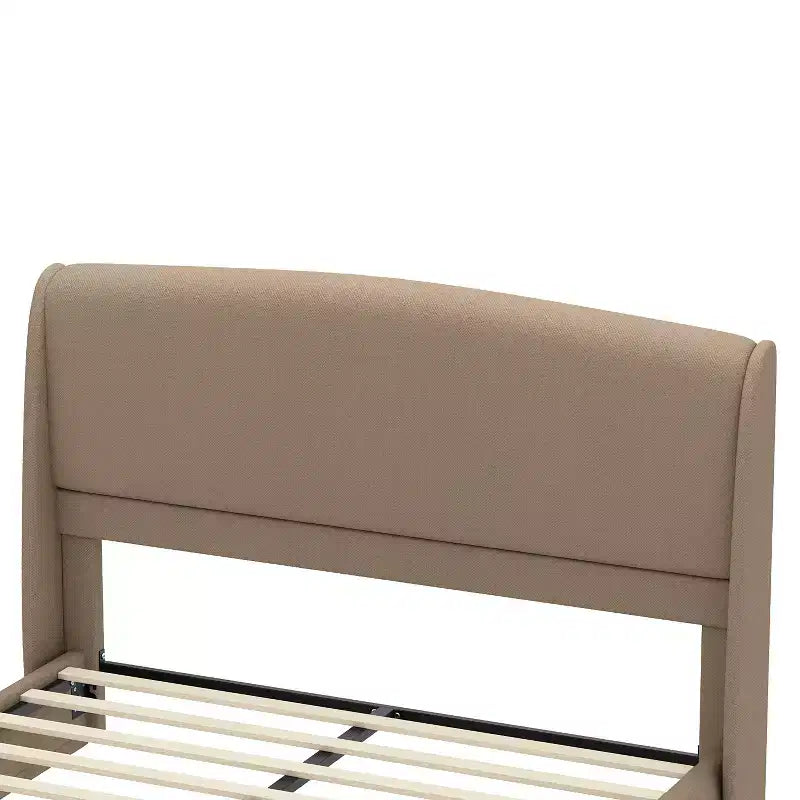 Letto a piattaforma Queen imbottito con testiera ad ali imbottita, letto a basso profilo - ModernLuxe