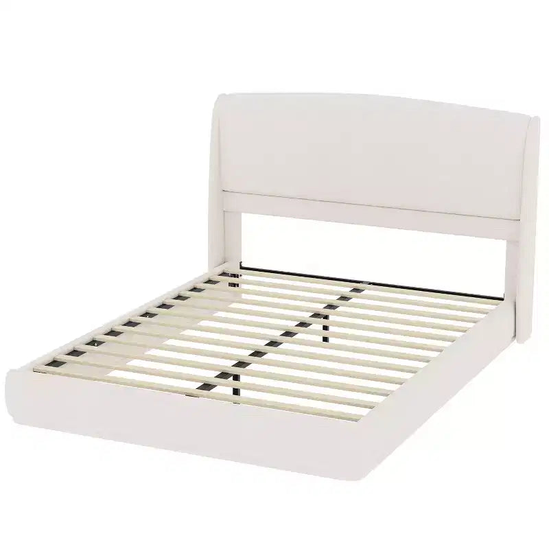 Letto a piattaforma Queen imbottito con testiera ad ali imbottita, letto a basso profilo - ModernLuxe