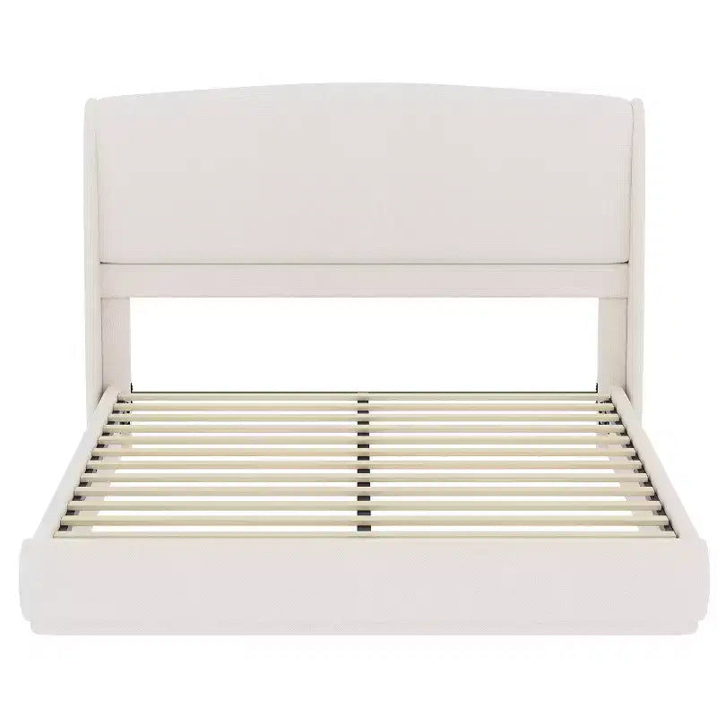 Letto a piattaforma Queen imbottito con testiera ad ali imbottita, letto a basso profilo - ModernLuxe
