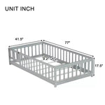 Letto a castello Sailvan con recinzione e porta, Struttura letto per bambini in legno massello per bambini piccoli