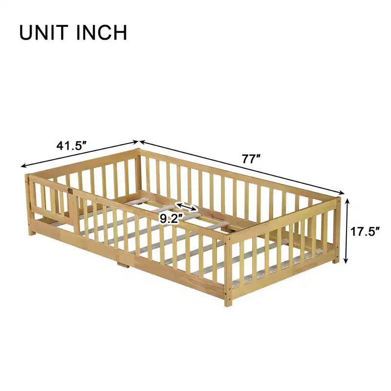 Letto a castello Sailvan con recinzione e porta, Struttura letto per bambini in legno massello per bambini piccoli