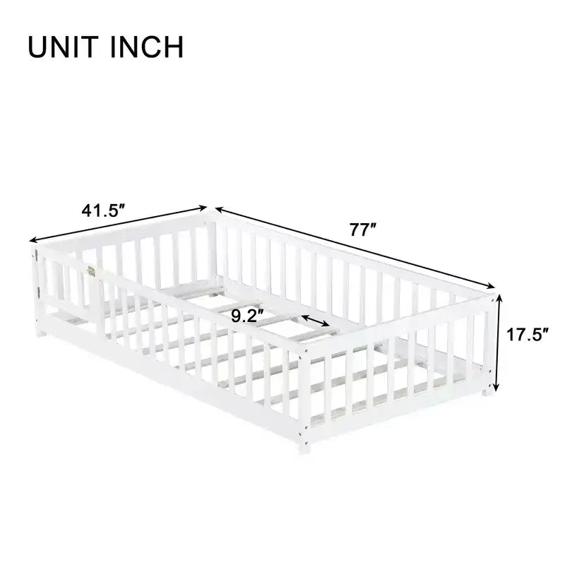 Letto a castello Sailvan con recinzione e porta, Struttura letto per bambini in legno massello per bambini piccoli