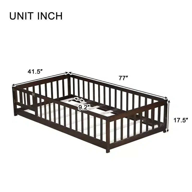 Letto a castello Sailvan con recinzione e porta, Struttura letto per bambini in legno massello per bambini piccoli