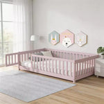 Letto a castello Sailvan con recinzione e porta, Struttura letto per bambini in legno massello per bambini piccoli