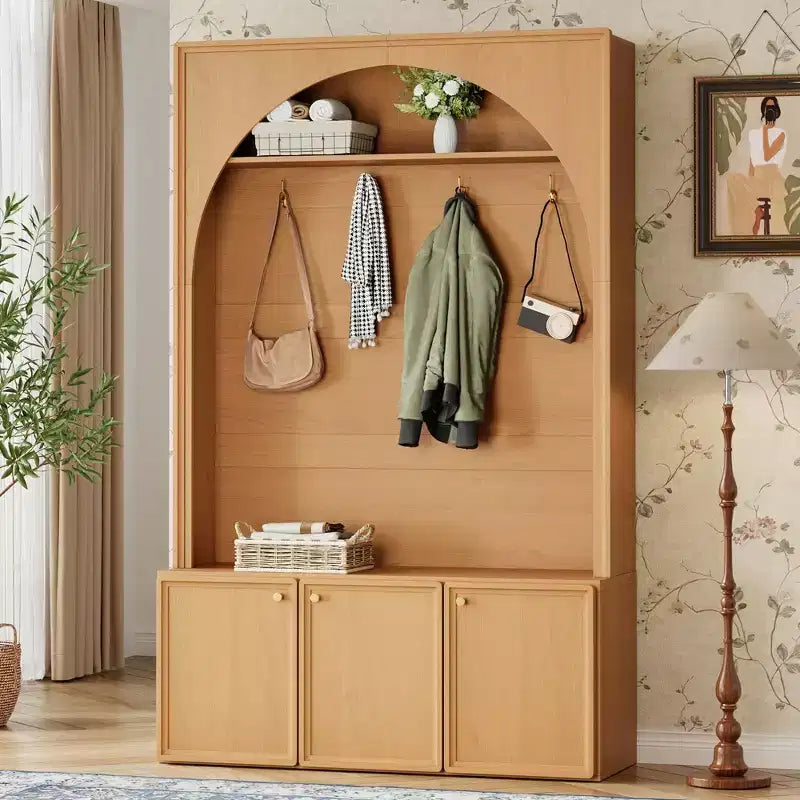 Appendiabiti da ingresso All-in-1 con scarpiera e panchina, organizer con ganci e ripiani regolabili - ModernLuxe