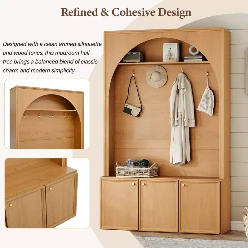 Appendiabiti da ingresso All-in-1 con scarpiera e panchina, organizer con ganci e ripiani regolabili - ModernLuxe