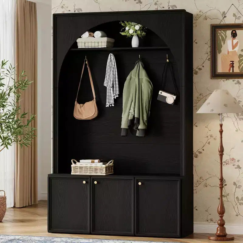 Appendiabiti da ingresso All-in-1 con scarpiera e panchina, organizer con ganci e ripiani regolabili - ModernLuxe