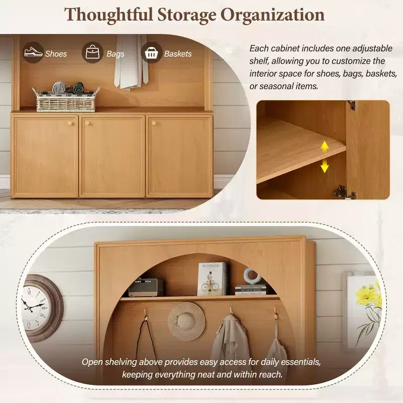 Appendiabiti da ingresso All-in-1 con scarpiera e panchina, organizer con ganci e ripiani regolabili - ModernLuxe