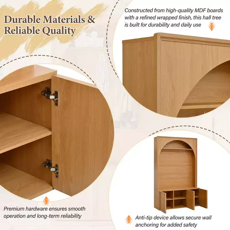 Appendiabiti da ingresso All-in-1 con scarpiera e panchina, organizer con ganci e ripiani regolabili - ModernLuxe
