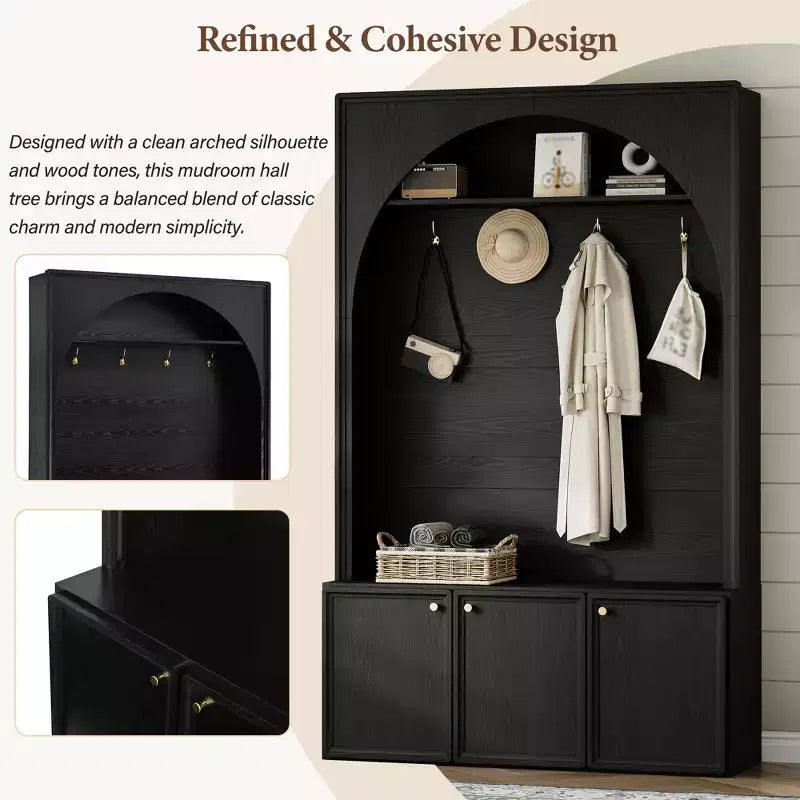 Appendiabiti da ingresso All-in-1 con scarpiera e panchina, organizer con ganci e ripiani regolabili - ModernLuxe