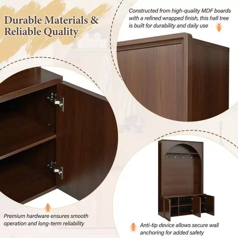 Appendiabiti da ingresso All-in-1 con scarpiera e panchina, organizer con ganci e ripiani regolabili - ModernLuxe
