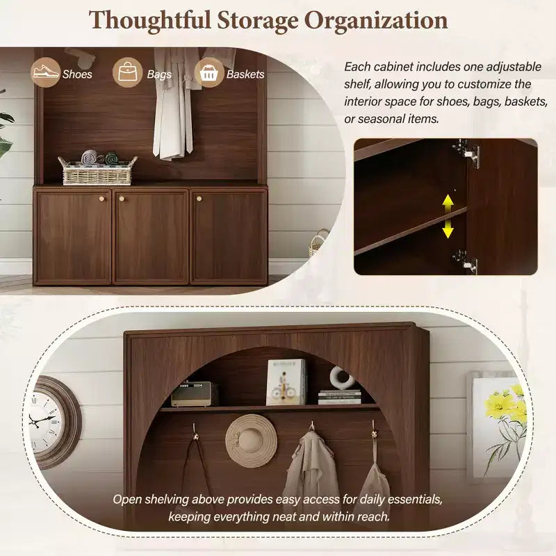 Appendiabiti da ingresso All-in-1 con scarpiera e panchina, organizer con ganci e ripiani regolabili - ModernLuxe