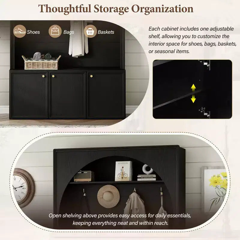 Appendiabiti da ingresso All-in-1 con scarpiera e panchina, organizer con ganci e ripiani regolabili - ModernLuxe