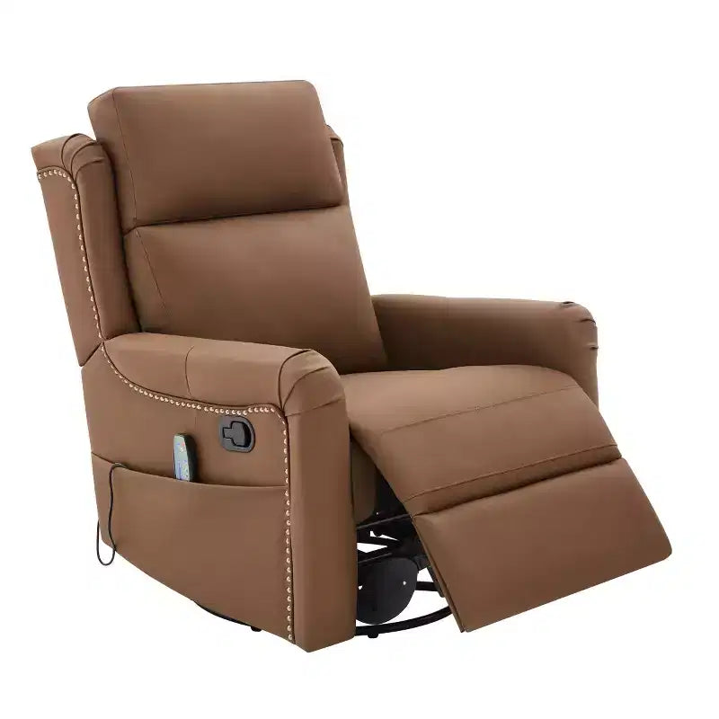 Poltrona reclinabile manuale moderna in pelle PU, poltrona a dondolo girevole con massaggio a 8 punti per soggiorno e home theater