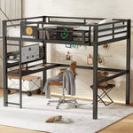 Letto a soppalco in metallo Twin XL/Full Size con scrivania, porta di ricarica, cesto portaoggetti e orologio, nero
