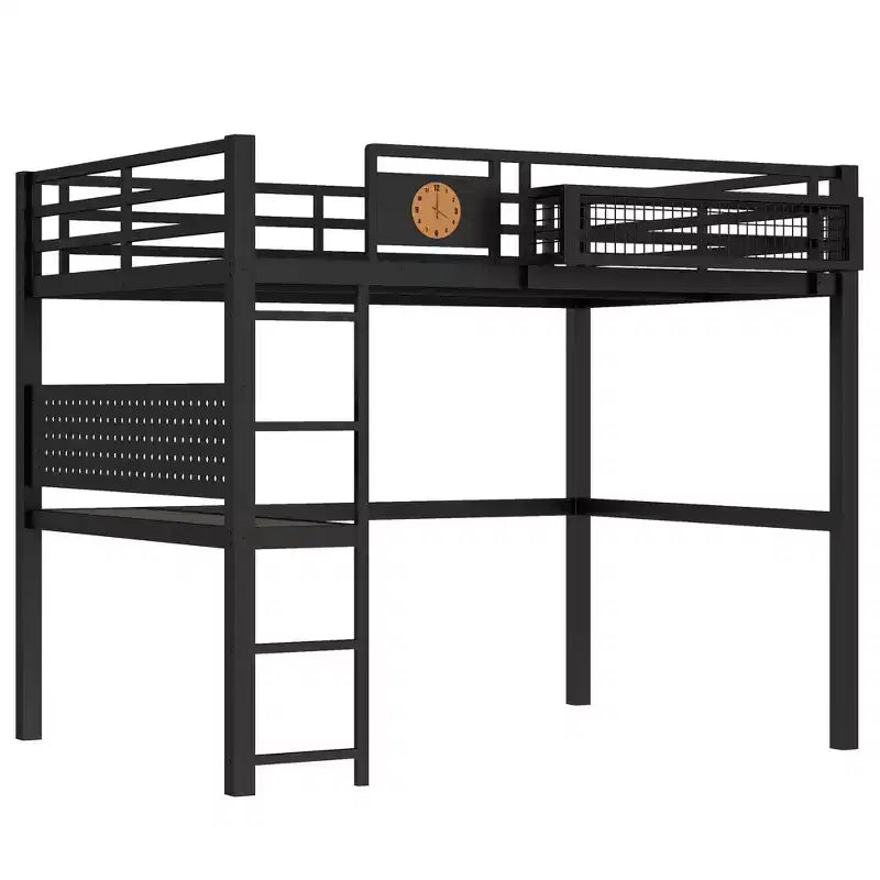 Letto a soppalco in metallo Twin XL/Full Size con scrivania, porta di ricarica, cesto portaoggetti e orologio, nero
