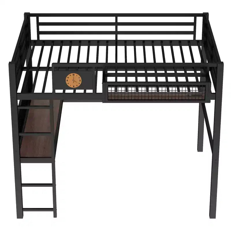 Letto a soppalco in metallo Twin XL/Full Size con scrivania, porta di ricarica, cesto portaoggetti e orologio, nero