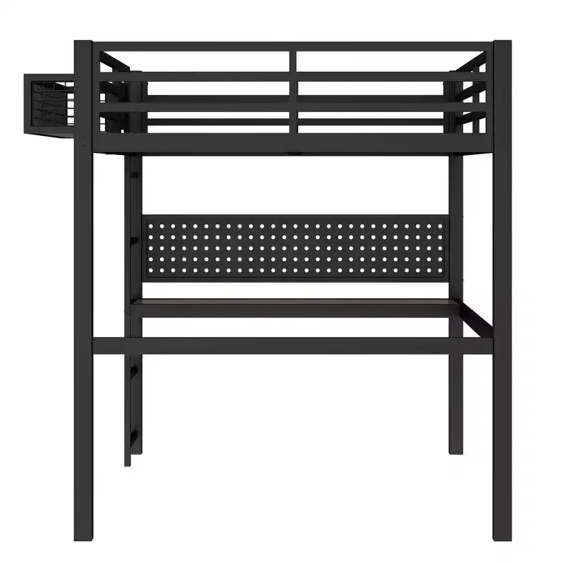 Letto a soppalco in metallo Twin XL/Full Size con scrivania, porta di ricarica, cesto portaoggetti e orologio, nero