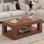 Modern Rectangular 2-Tier MDF Coffee Table, Open Storage Shelf Stable Durable Table for Living Room Furniture