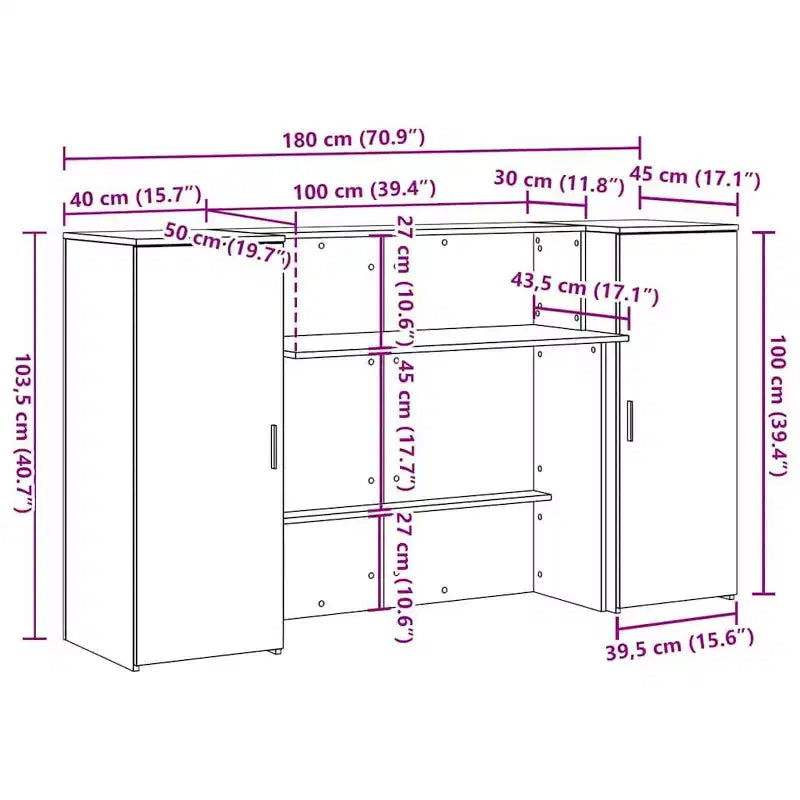 vidaXL Banco reception Rovere nero 180x50x103,5 cm Legno multistrato