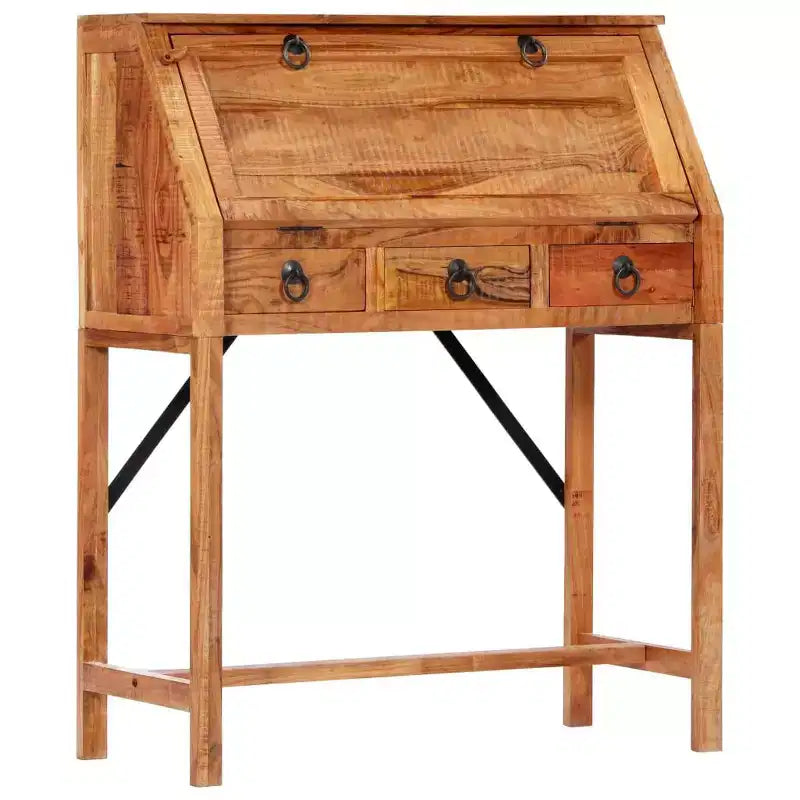 Scrittoio Marrone Legno Massello di Acacia Scrivania Media Rettangolare