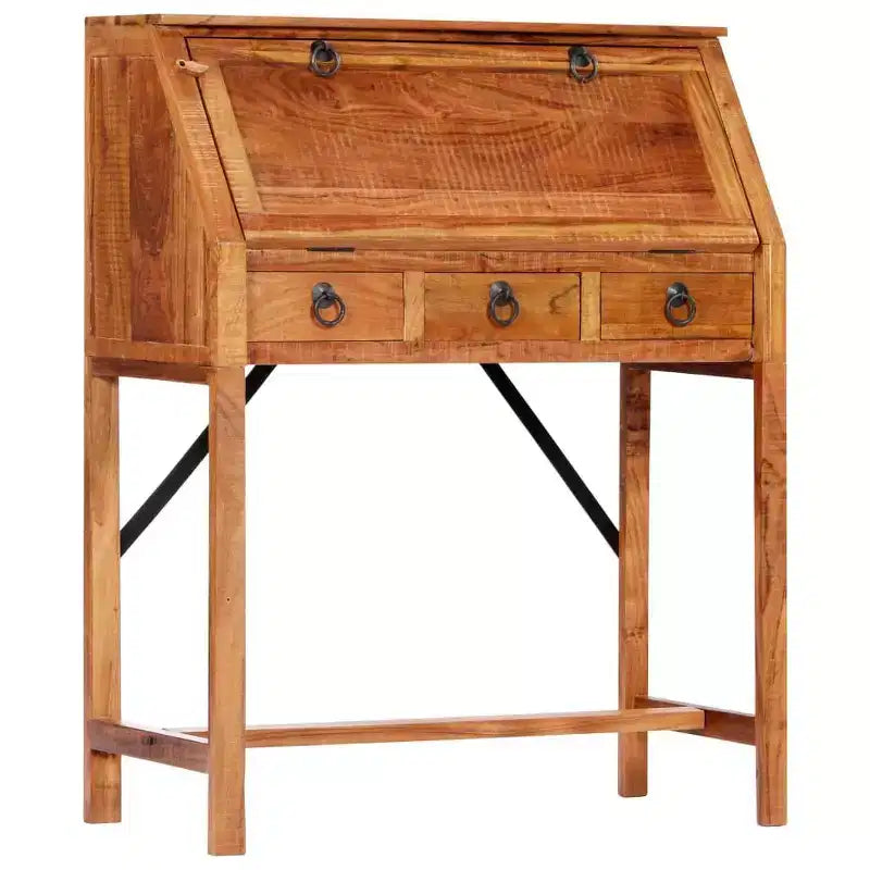 Scrittoio Marrone Legno Massello di Acacia Scrivania Media Rettangolare