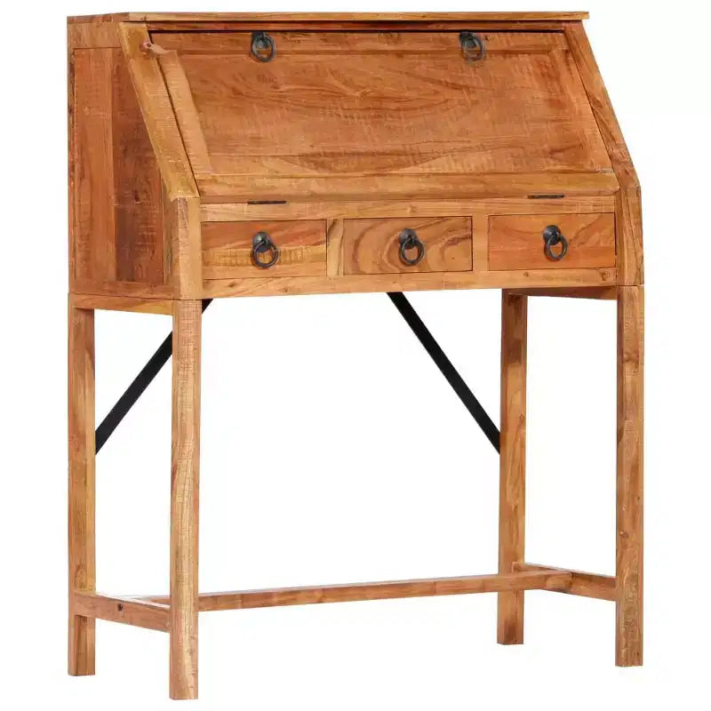 Scrittoio Marrone Legno Massello di Acacia Scrivania Media Rettangolare
