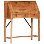 Scrittoio Marrone Legno Massello di Acacia Scrivania Media Rettangolare