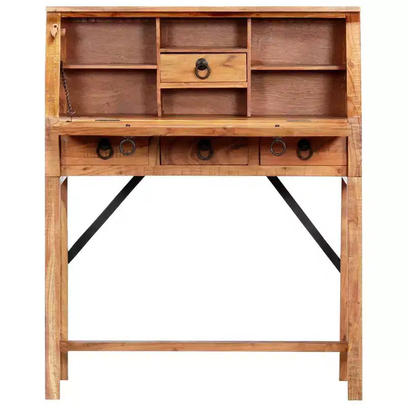Scrittoio Marrone Legno Massello di Acacia Scrivania Media Rettangolare