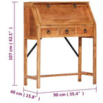 Scrittoio Marrone Legno Massello di Acacia Scrivania Media Rettangolare