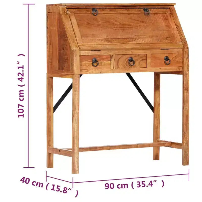 Scrittoio Marrone Legno Massello di Acacia Scrivania Media Rettangolare