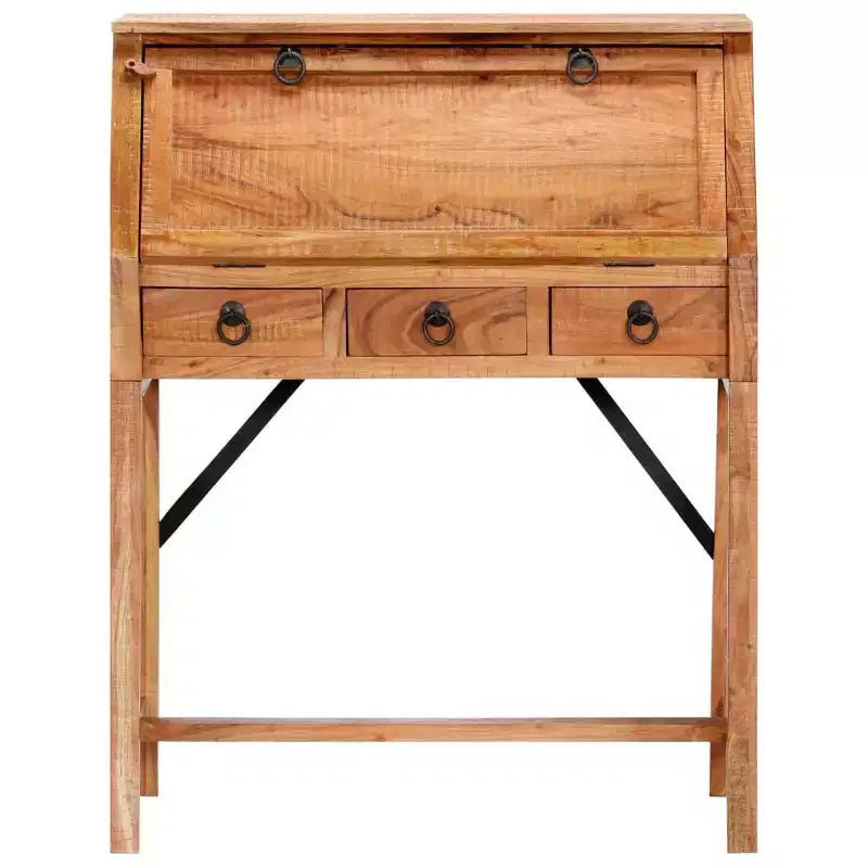 Scrittoio Marrone Legno Massello di Acacia Scrivania Media Rettangolare