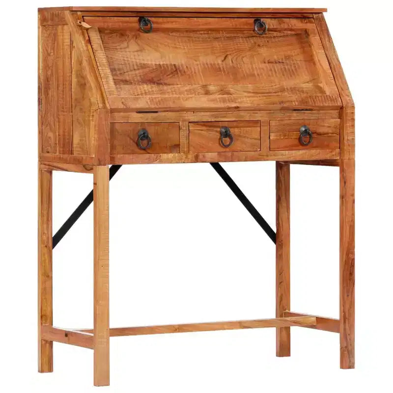 Scrittoio Marrone Legno Massello di Acacia Scrivania Media Rettangolare