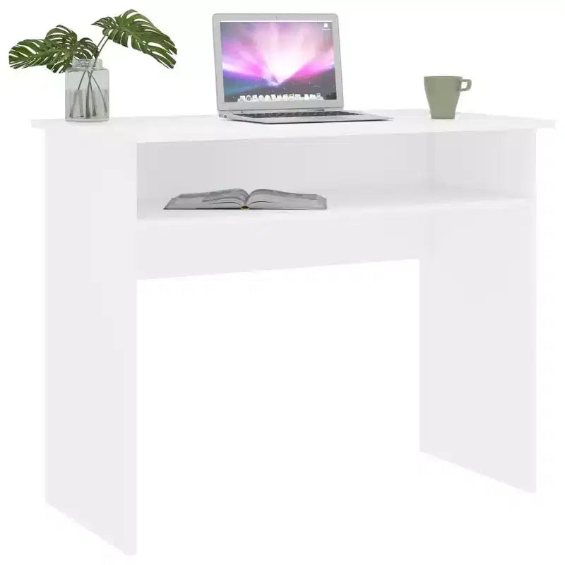 Scrivania piccola rettangolare moderna in legno ingegnerizzato bianco