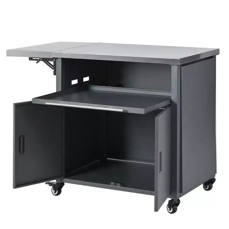 Carrello da cucina pieghevole per esterni Louisa con piano in acciaio inossidabile