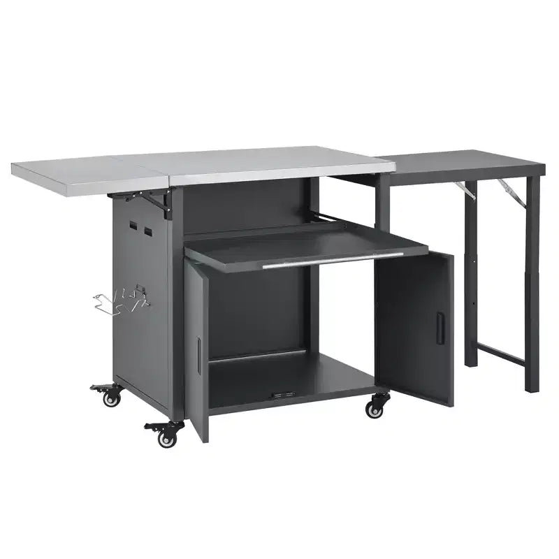 Carrello da cucina pieghevole per esterni Louisa con piano in acciaio inossidabile