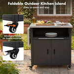 Carrello da cucina pieghevole per esterni Louisa con piano in acciaio inossidabile