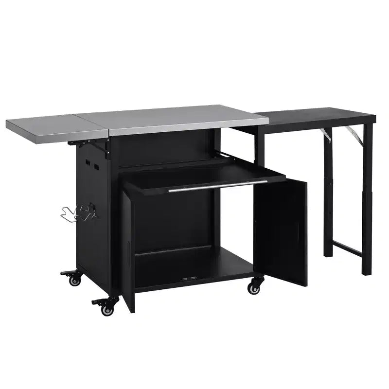 Carrello da cucina pieghevole per esterni Louisa con piano in acciaio inossidabile